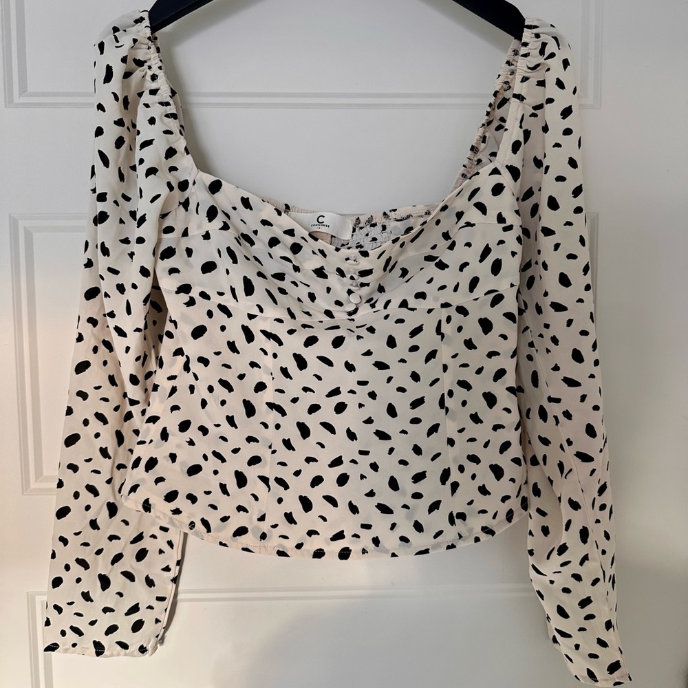 Commense Cream and Black Patterned Blouse